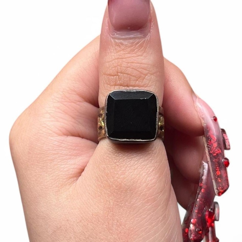 Bold Black and Gold Statement Ring with Square Face